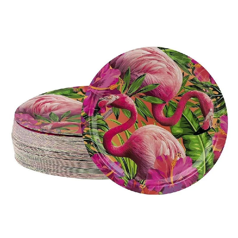 reusable wooden dinner plates -80-Pack Disposable Plates, Tropical Party Supplies, Pink Flamingo Design, 9"