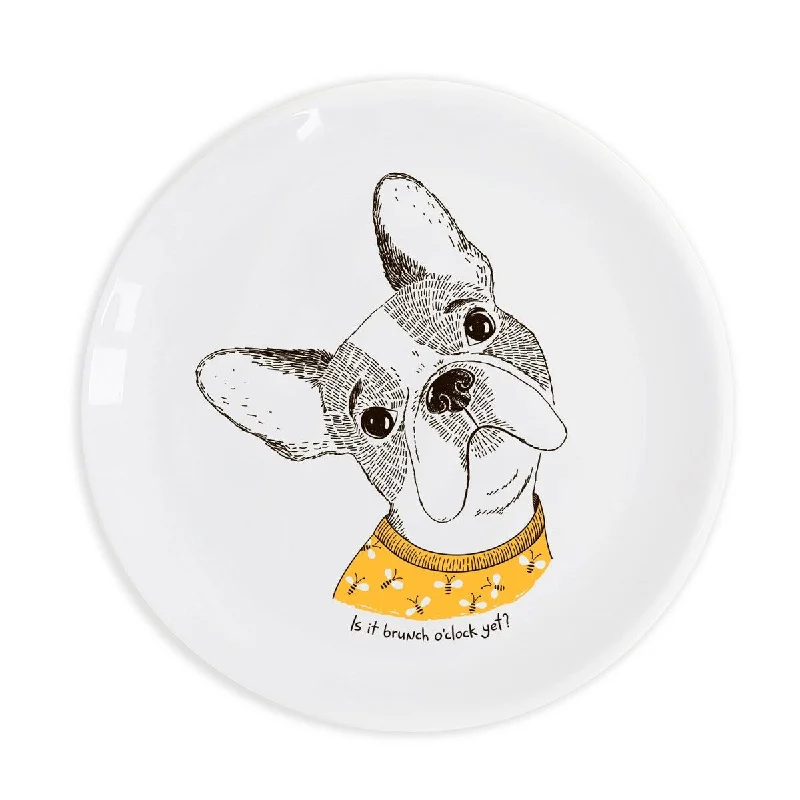 stylish serving bowls for salads -"Is it Brunch O'Clock Yet?" French Bulldog Ceramic 9.8" Plate