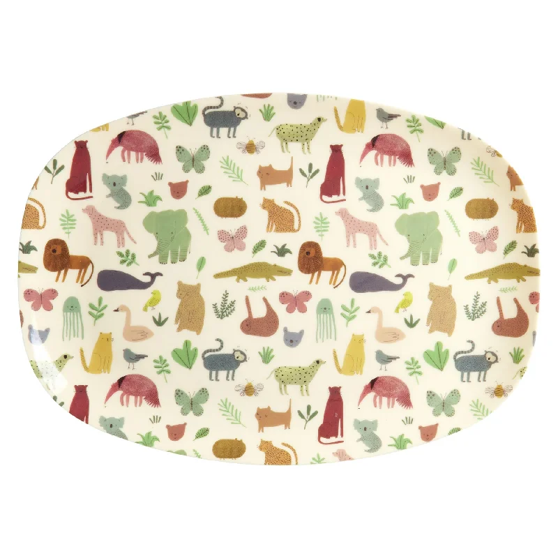 reusable flatware sets for picnics -Rice DK Melamine Rectangular Plate with Sweet Jungle Print