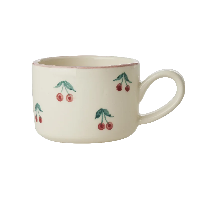 custom coffee cups for wedding gifts -Ceramic Cappuccino Cup with Hand Painted Cherries - 6.7 oz