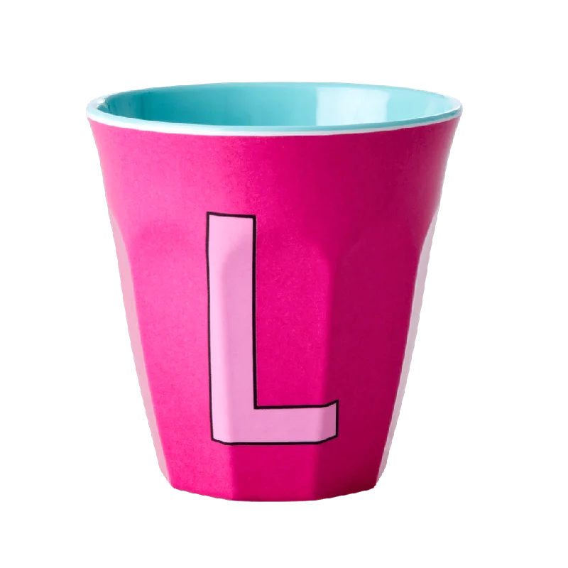 coffee mugs for team gifts -Melamine Cup - Medium with Alphabet in Pinkish Colors | Letter L