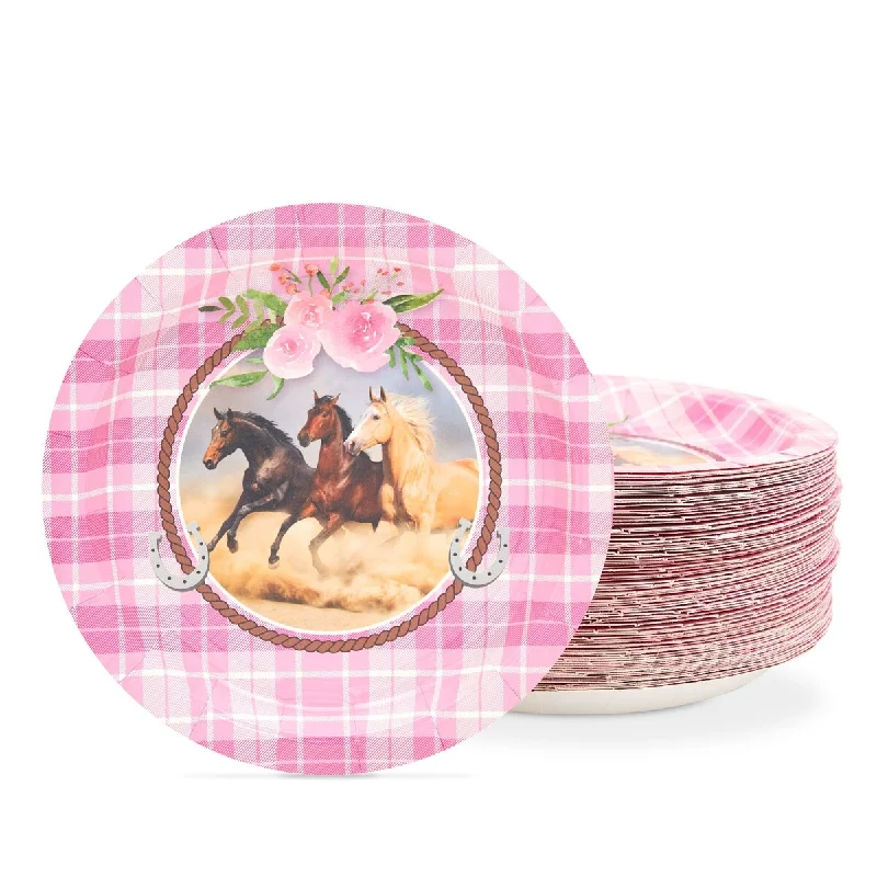 heavy-duty dinner plates for parties -Pink Horse Plates, Cowgirl Birthday Party Supplies for Girls (7 In, 80 Pack)