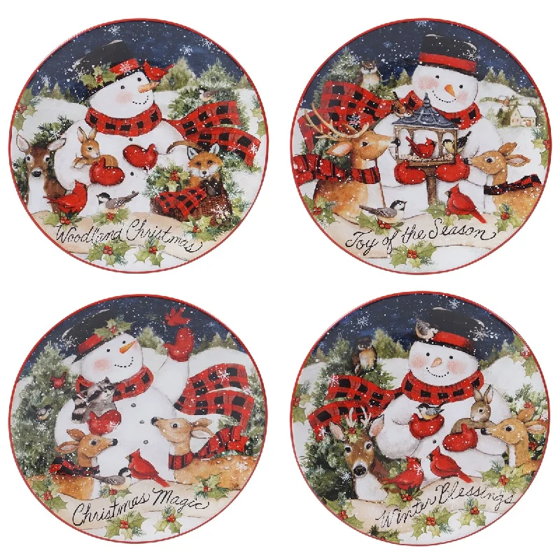 personalized flatware sets for weddings -Certified International Magic Of Christmas Snowman 9-inch Salad/Dessert Plates (Set of 4)