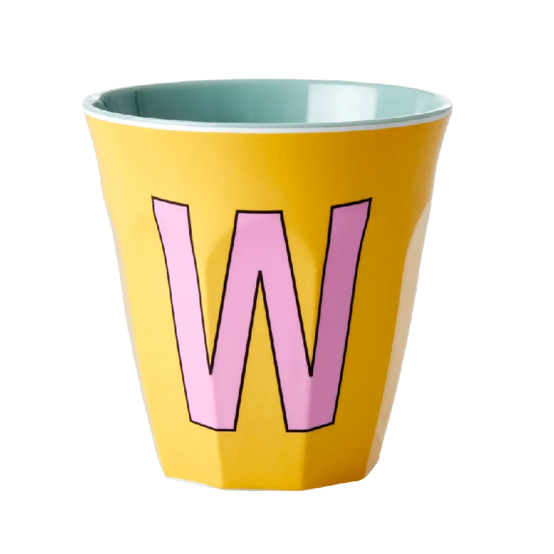 best custom tea cups -Two Melamine Cups - Medium with Alphabet in Pinkish Colors | Letter W