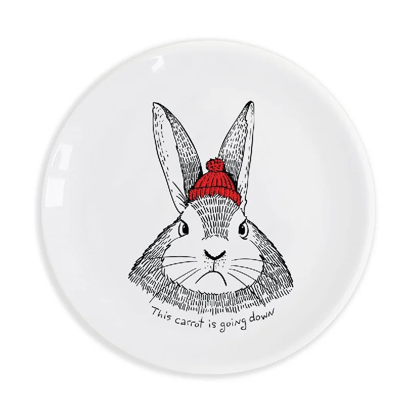 bamboo cutlery for picnics -"This carrot is going down" Hungry Bunny Ceramic 9.8" Plate