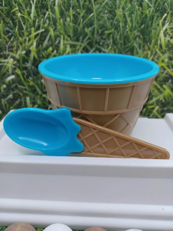 personalized kids cups -Blue Ice Cream Waffle Cone Bowl w/ Spoon