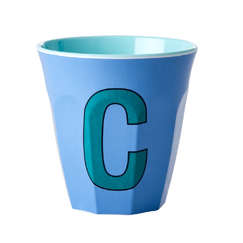 unique coffee tumblers for gifts -Melamine Cup - Medium with Alphabet in Bluish Colors | Letter C