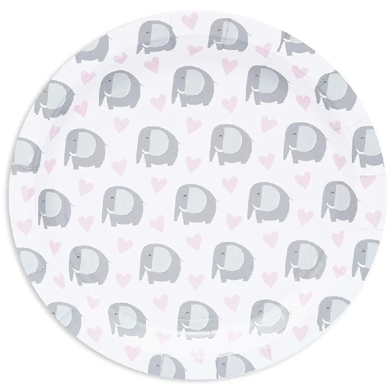 stylish porcelain serving trays -80-Pack Cute Elephant and Heart Disposable Paper Plates 7" for Girls Baby Shower