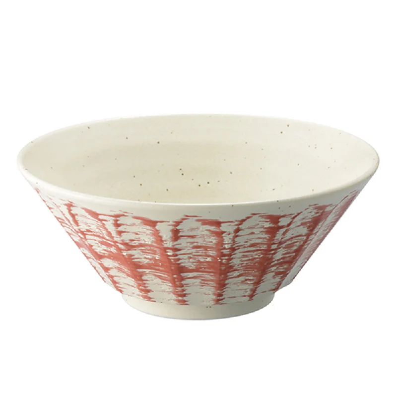 vintage porcelain flatware sets -Large 50 oz Ramen, Donburi Bowl Scratchy Red Scraped-Style (Shinogi) 6.8