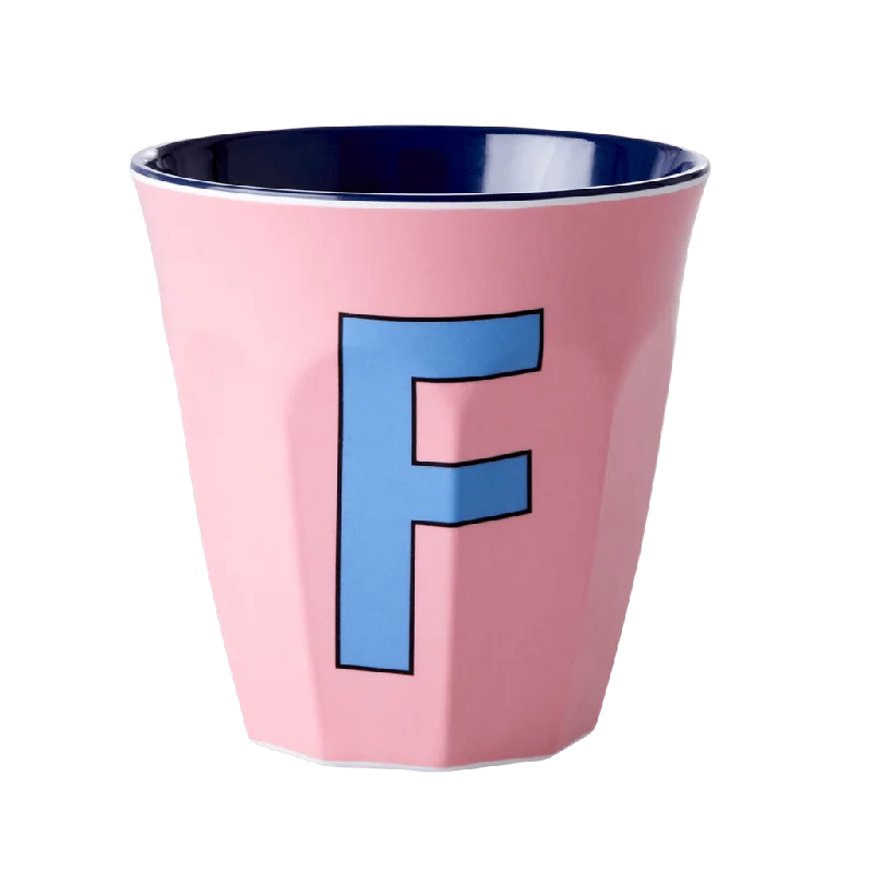 cute ceramic coffee cups -Melamine Cup - Medium with Alphabet in Bluish Colors | Letter F