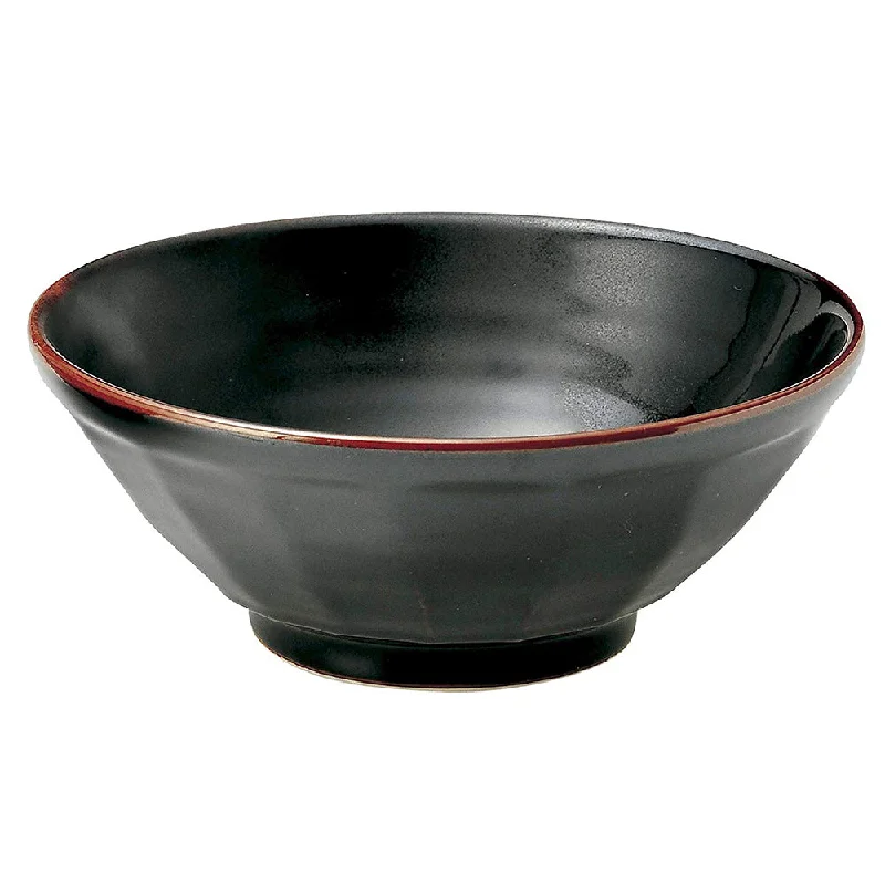 eco-friendly ceramic dinnerware -48 oz Ramen, Donburi Bowl Stylish Black Scraped Bowl