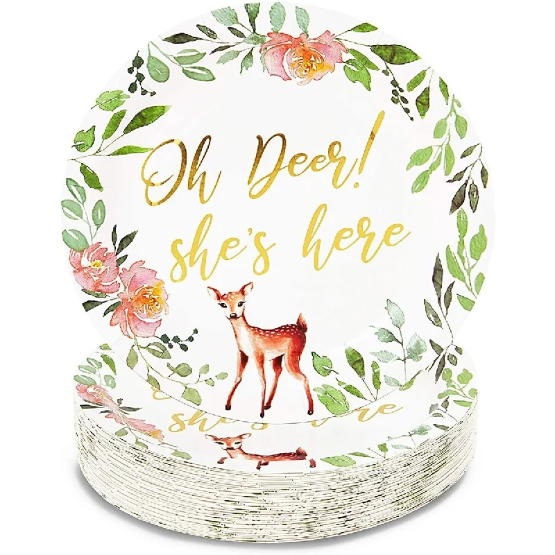 personalized dinner plates for parties -48 Oh Deer She's here Party Paper Plates Girl Baby Shower Birthday Supplies 9in.