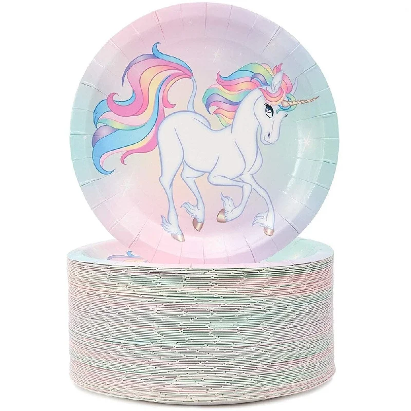 clear glass dinner plates -80-Pack Rainbow Unicorn Theme Party Disposable Paper Plates 7" for Birthday Party