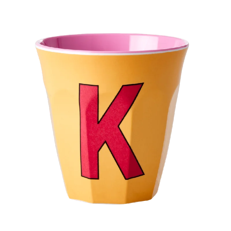 large insulated mugs for travel -Two Melamine Cups - Medium with Alphabet in Pinkish Colors | Letter K