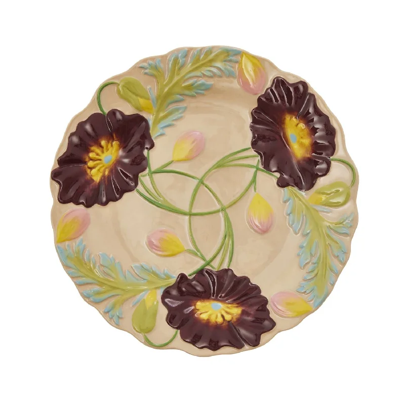 stylish salad bowls for dinner -Rice DK Ceramic Lunch Plate with Embossed Flower Design - Soft Sand