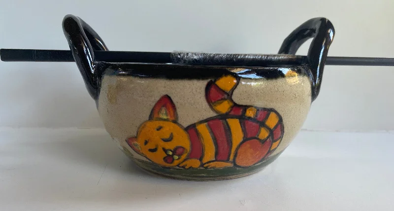 personalized kids cups -Small Stripe Cat Noodle Bowl