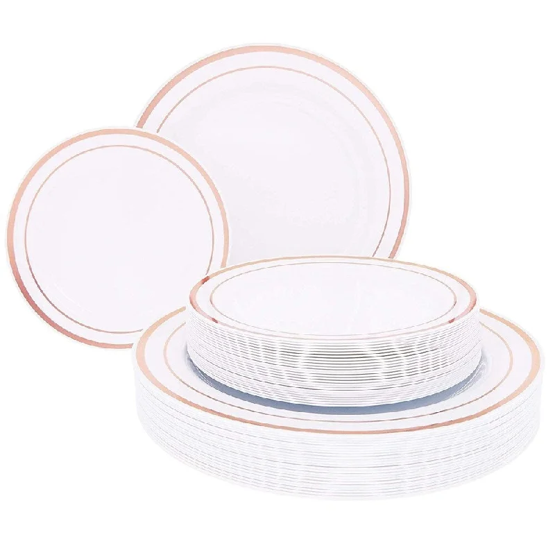 high-quality paper napkins for parties -Juvale 50-Pack White Rose Gold Rim Wedding Plastic Plates Dessert Dinner Plates