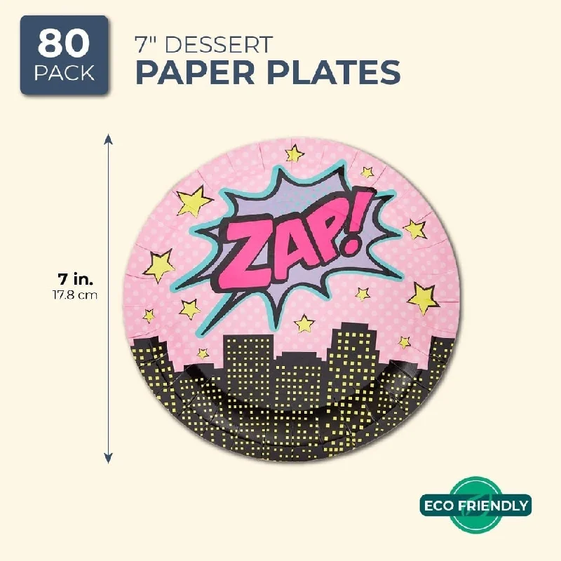 personalized porcelain dinner plates for guests -80-Pack Girl Superhero Birthday Party Disposable Paper Plates 7" for Cake Dessert