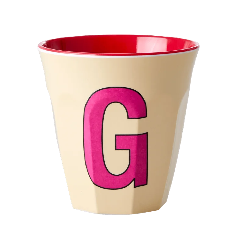 stainless steel cups with custom design -Two Melamine Cups - Medium with Alphabet in Pinkish Colors | Letter G (Copy)