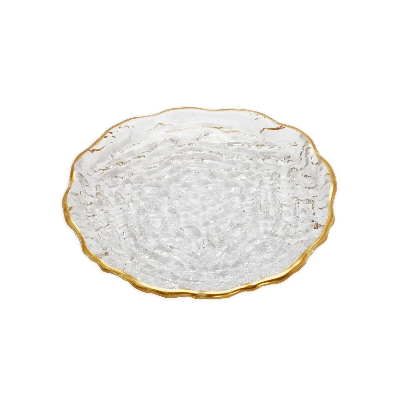 eco-friendly disposable soup bowls -Set of 4 Glass Salad Plates with Gold Trim - 8.25"D