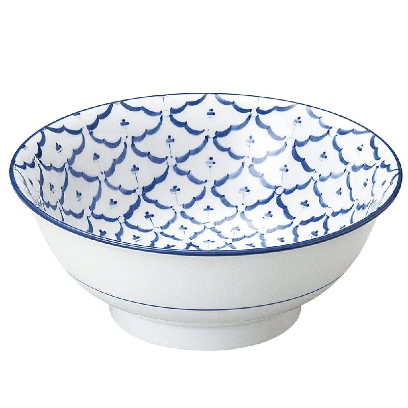 heavy-duty plastic dinnerware -45 oz Ramen, Donburi Bowl Indigo Blue Chiang Mai Pattern Bowl with Tall Bottom