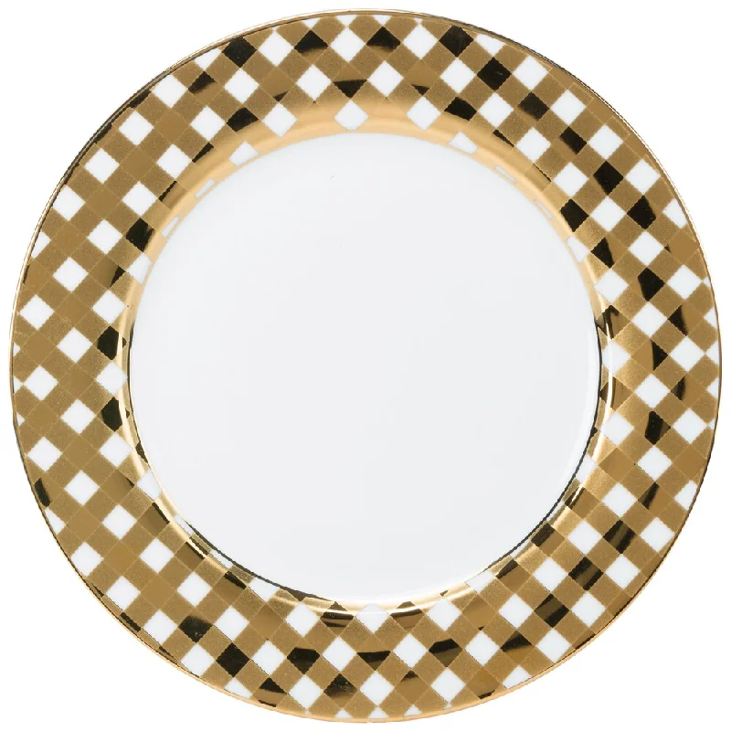 modern wooden dinner plates -10 Strawberry Street Gingham Gold Porcelain Dinner Plate (Set of 6)