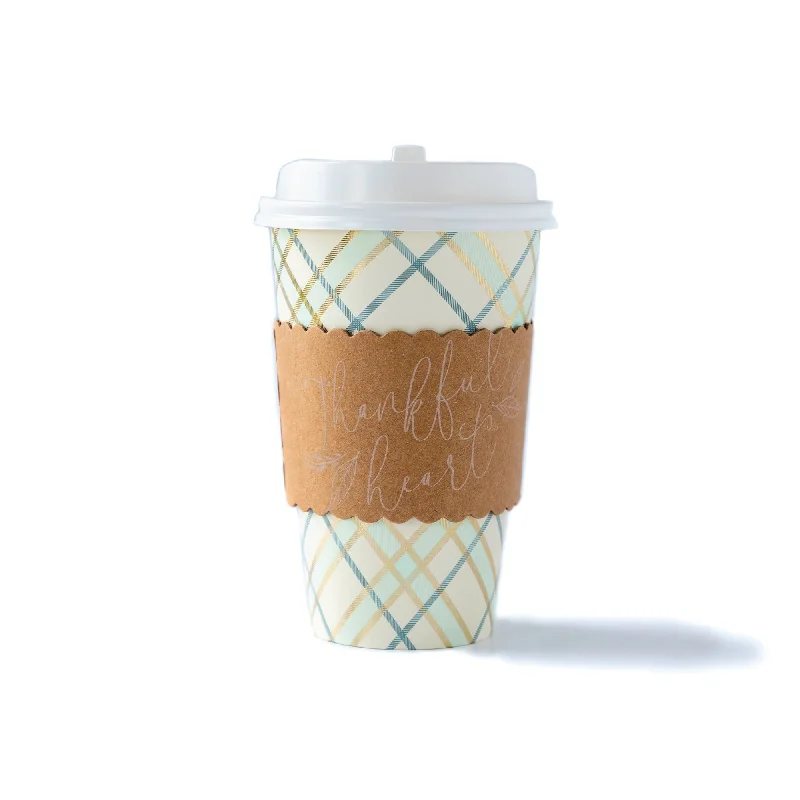 insulated tea cups for outdoor use -Plaid Thankful Heart Coffee Cups 8ct