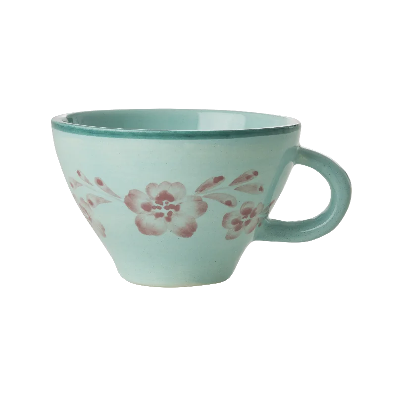 unique personalized coffee cups -Ceramic Tea Cup with Hand Painted Soft Pink Flower Vine - 5.0 oz