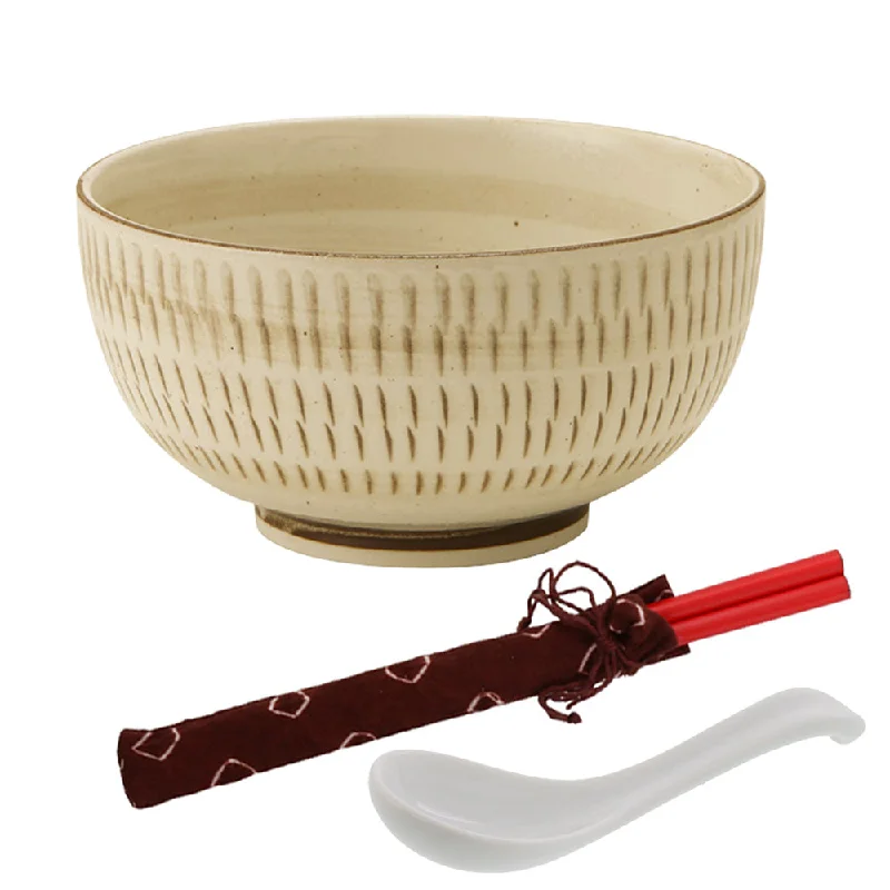 modern glass drinking cups -Brown Multi-Purpose Donburi Bowl with Chopsticks and Soup Spoon - Large