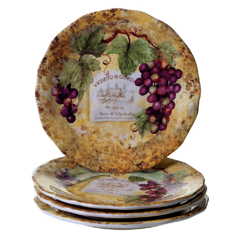 eco-friendly serving dishes for parties -Certified International Gilded Wine Ceramic 10.75-inch Dinner Plates (Set of 4)