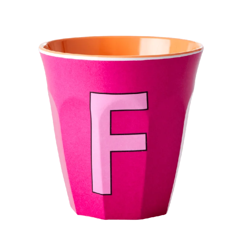 coffee mugs with your name on it -Melamine Cup - Medium with Alphabet in Pinkish Colors | Letter F