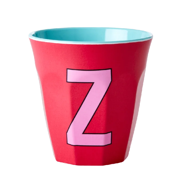 engraved coffee mugs with names -Melamine Cup - Medium with Alphabet in Pinkish Colors | Letter Z