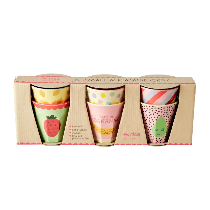 best ceramic coffee cups for gifts -Melamine Kids Cups with Happy Fruits Print - Small - 6 pcs. in Gift Box