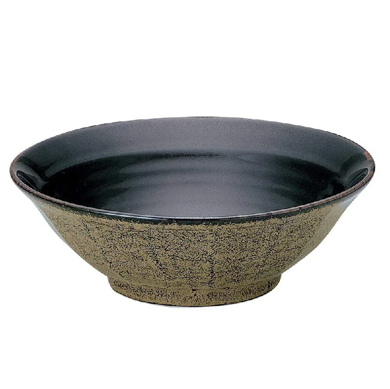 stackable dinnerware for kitchen -45 oz Ramen, Donburi Bowl Gold Pattern Black Bowl with Scraped Surface