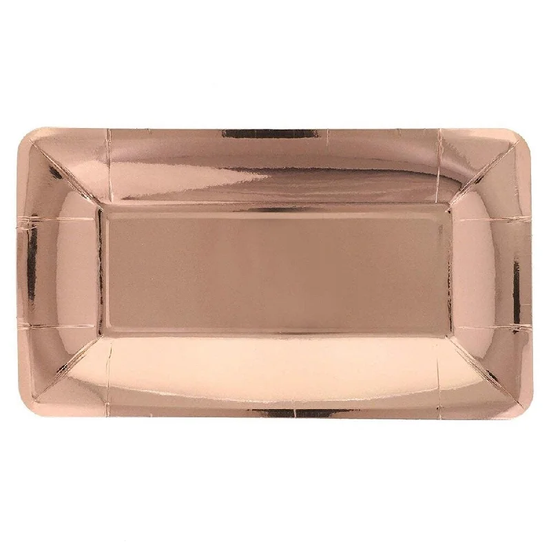 reusable glass plates for parties -Juvale Rectangular Paper Party Appetizer Plates, Rose Gold Foil (24 Pack)