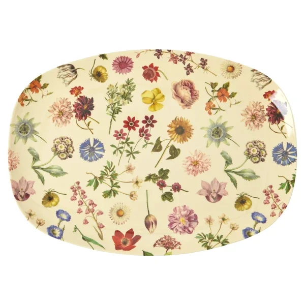 disposable serving trays for picnics -Rice DK Melamine Rectangular Plate with Floras Dream Print