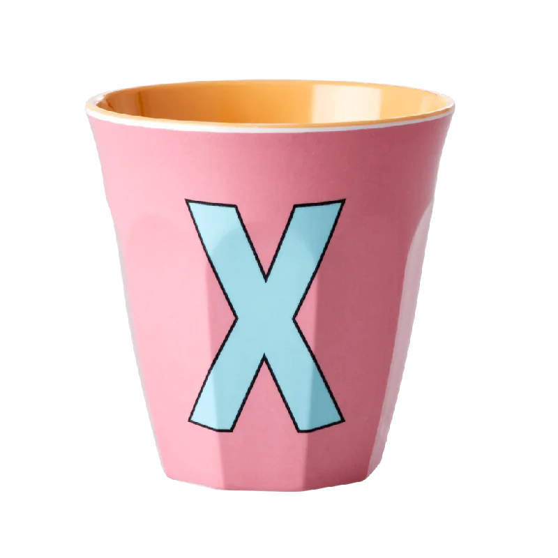 cute ceramic tea cups for gifts -Melamine Cup - Medium with Alphabet in Pinkish Colors | Letter X