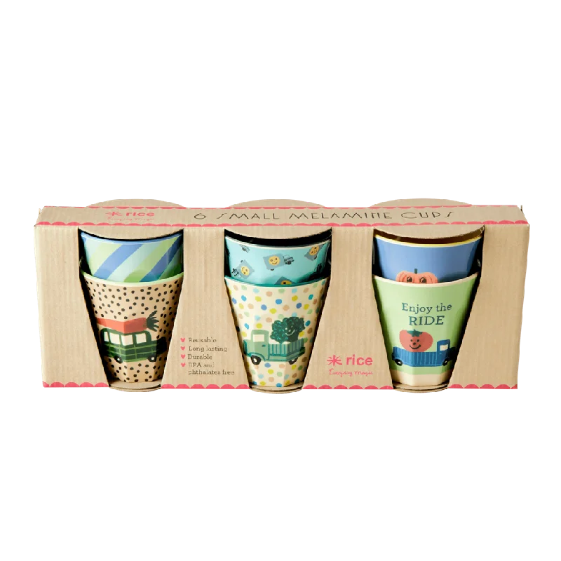 travel coffee mugs for winter -Melamine Kids Cups with Happy Cars Print - Small - 6 pcs. in Gift Box