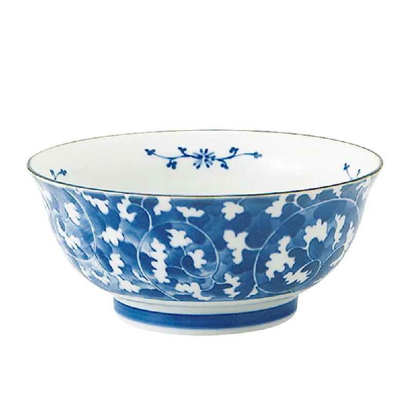 biodegradable plates for catering -Dami-Karakusa Blue and White Donburi Bowl