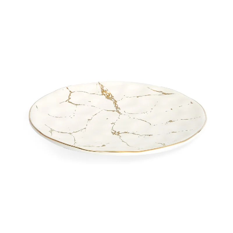 disposable serving trays for picnics -Set of 4 10" Marbleized Porcelain Dinner Plates