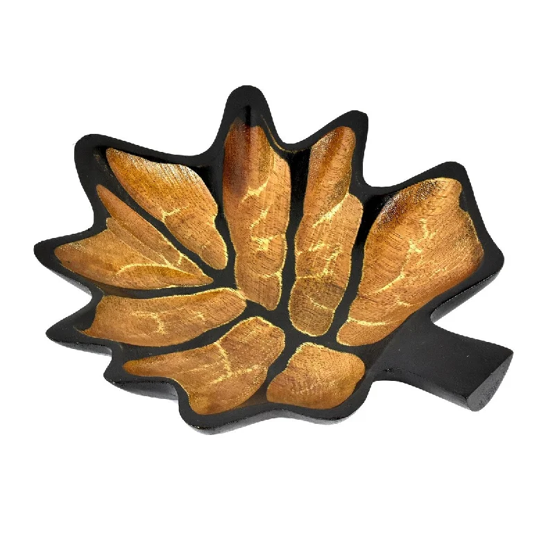 disposable wooden cutlery -Handmade Autumn Wine Grape Leaf Mango Wood 8inch Plate or Tray (Thailand)