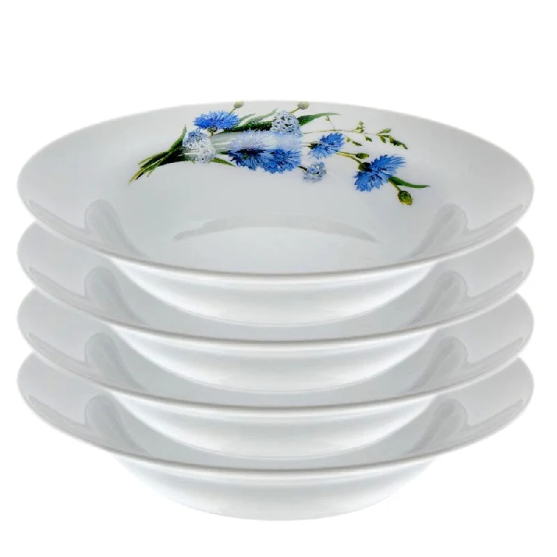 high-quality porcelain soup bowls -STP-Goods Cornflowers Porcelain Soup Plate 9.4" (Set of 4)