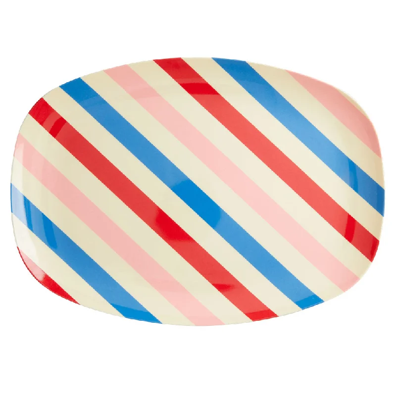 portable tableware sets for camping -Rice DK Melamine Rectangular Plate with Candy Stripes Print