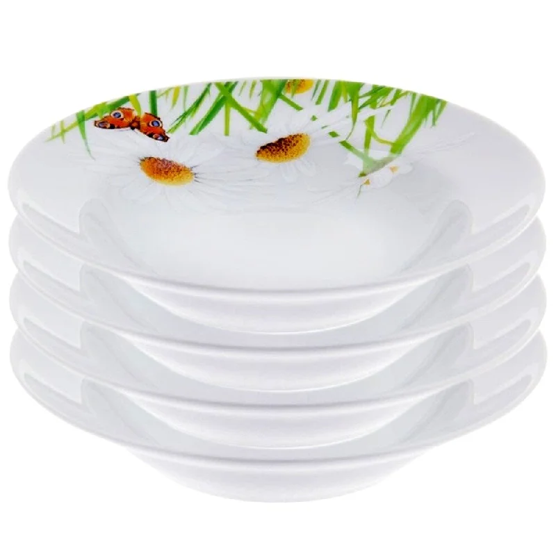 high-end bamboo flatware for outdoor use -STP-Goods Daisy Porcelain Soup Plate 9.4" (Set of 4)