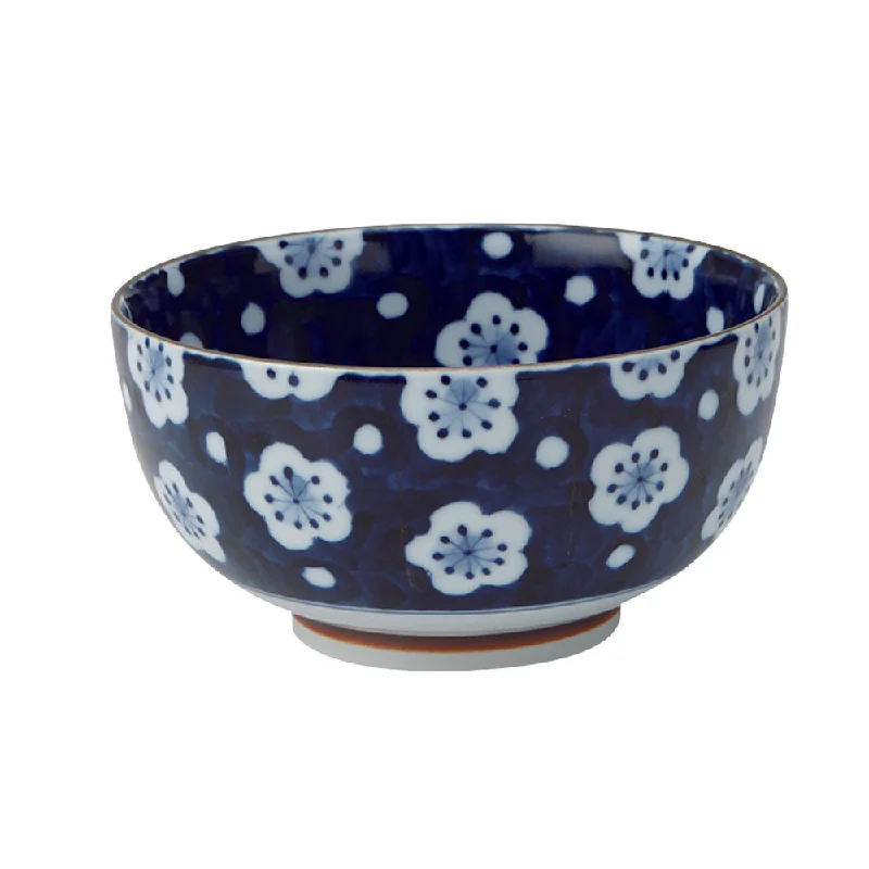 personalized dinner plates for parties -Blue Plum Flower Design Multi-Purpose Donburi Bowl - Large