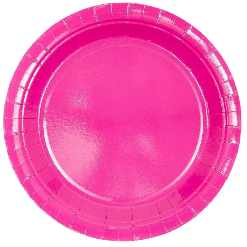 stackable serving plates -100-Pack Neon Pink Fuchsia Disposable Paper Plates 9" for Birthday Party