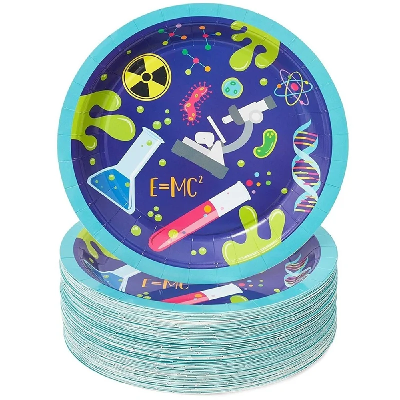 personalized serving platters for weddings -80-Pack Science Lab Themed Disposable Paper Plates 9" for Kids Birthday Party