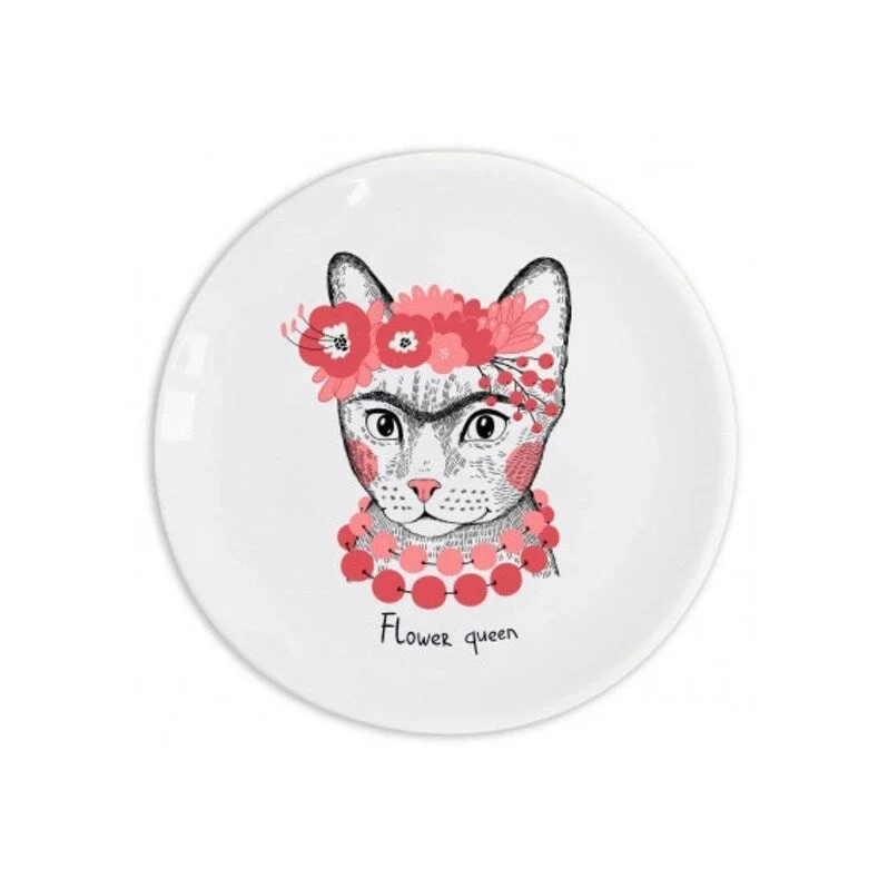 stylish salad bowls for dinner -"Flower queen" Cat Frida Ceramic 9.8" Plate