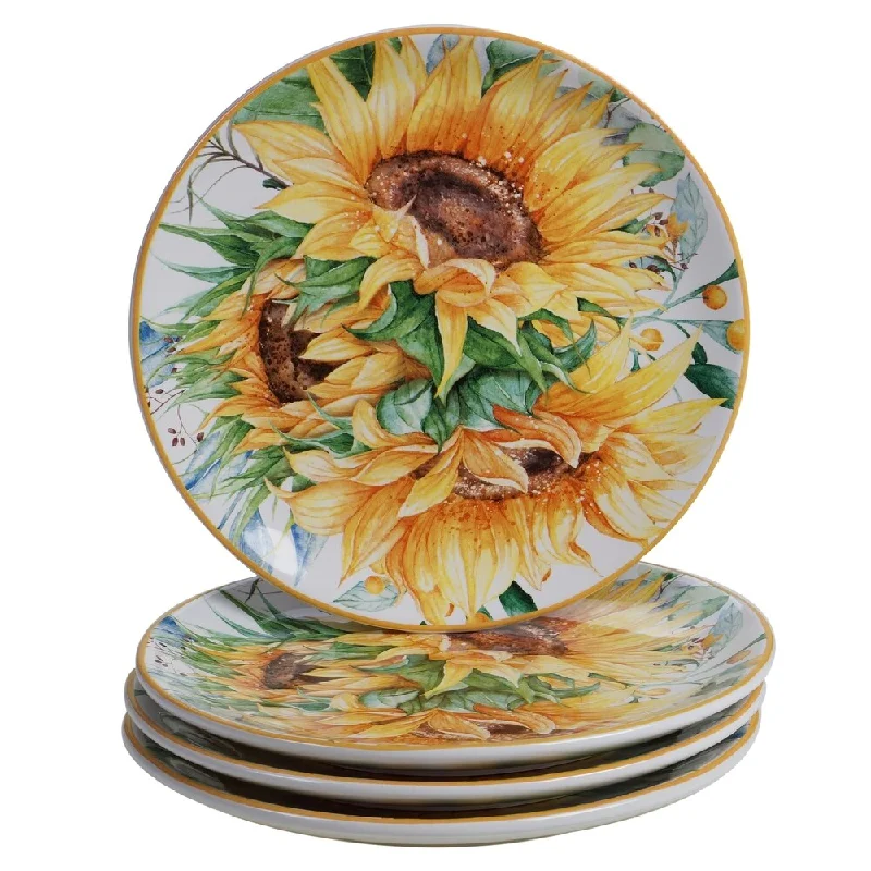 reusable porcelain dinner plates -Certified International Sunflower Fields 9-inch Salad/Dessert Plates (Set of 4)