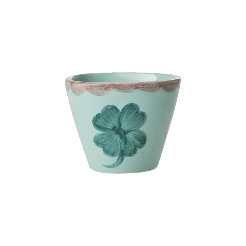 personalized insulated mugs for gifts -Ceramic Oval Espresso Cup with Hand Painted Good Luck Clover - 2.4 oz